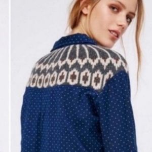 Free People Button Down Blue Aztec Shirt